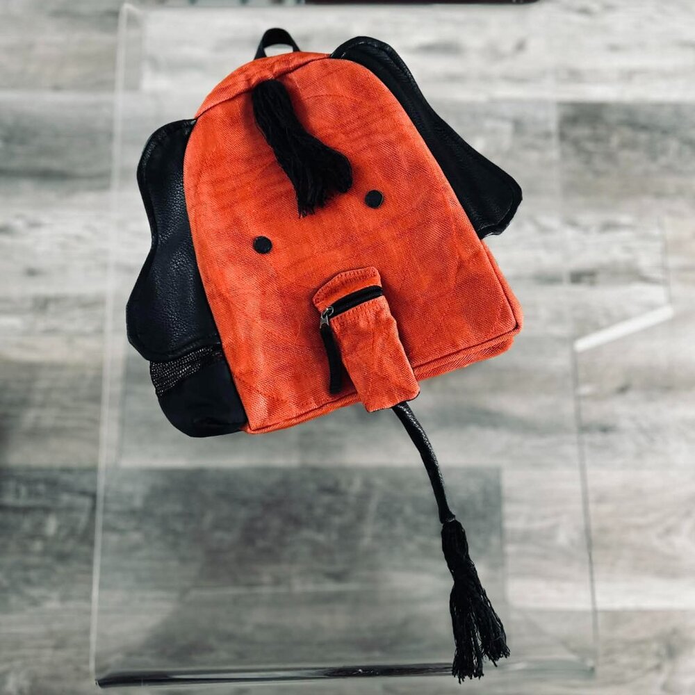 NWOT Smateria Orange Elephant Recycled Nylon Child's Backpack with Zip Trunk